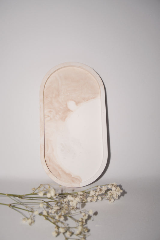Vassoio Ovale Effetto Marmo - Beige